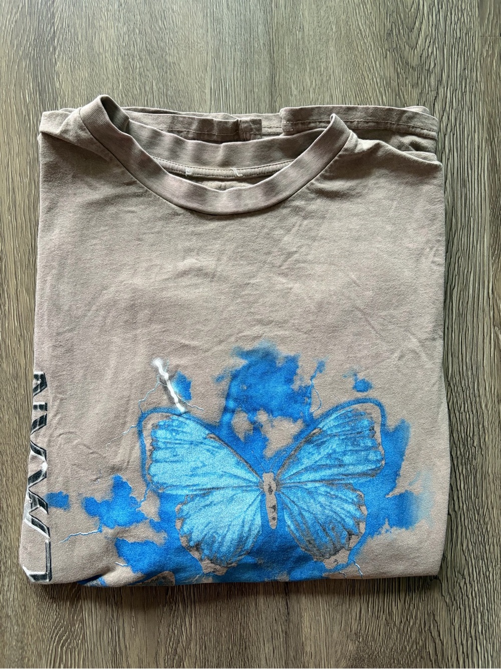 Boohoo Man Brown Tee with Blue Butterfly Graphic (Unisex)